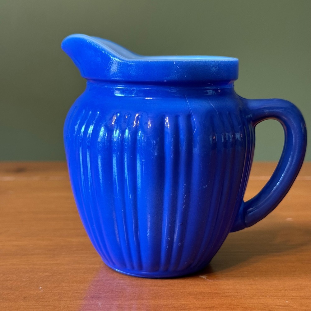 Vintage Hazel Atlas Blue Milk Glass Creamer Pitcher
